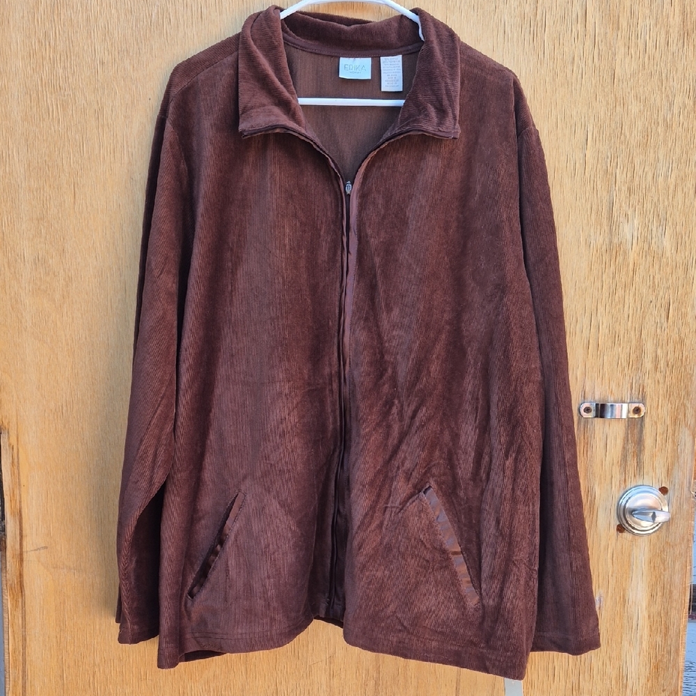 Womens 3x Brown Corduroy Zip-Up Jacket By ERIKA - Picture 1 of 9